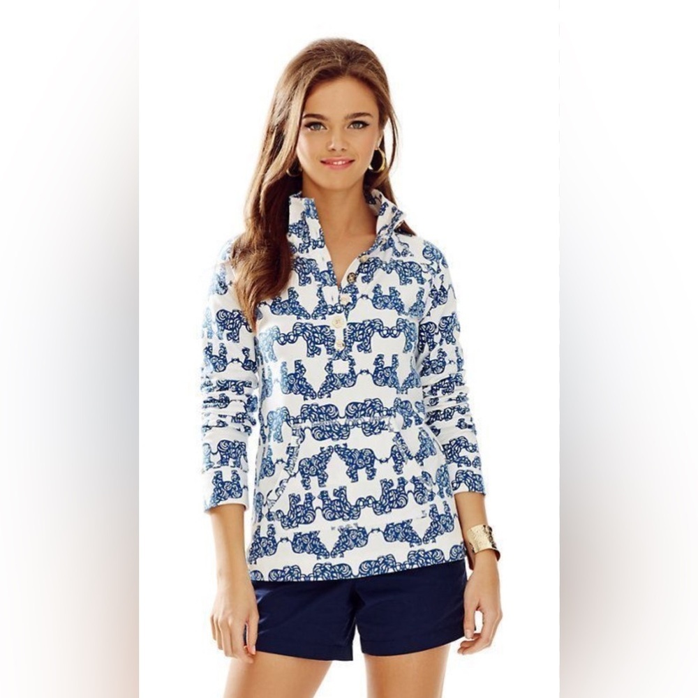Lilly Pulitzer Women's Blue and White Half Button Top.  Size-XXS
